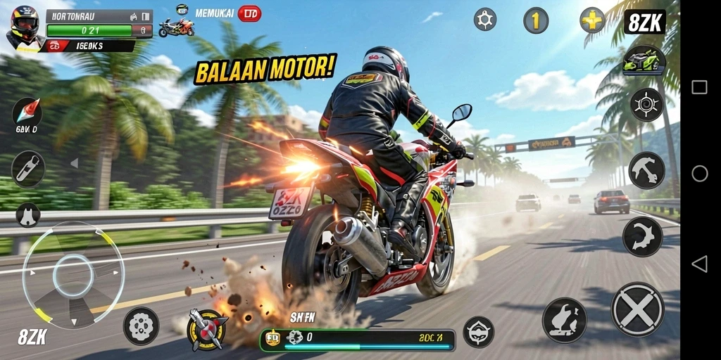 Gameplay balapan motor yang seru dan menegangkan di 8ZK.
