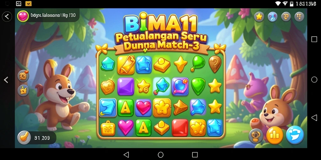 Tampilan gameplay BIMA11 yang penuh warna dan menantang di dunia Match-3.
