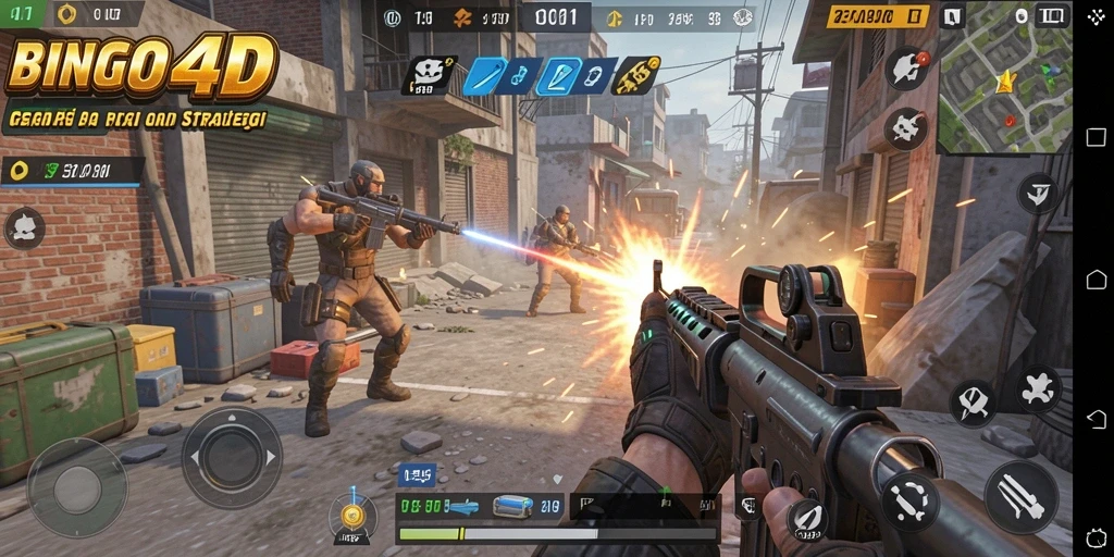 Screenshot BINGO4D menampilkan aksi seru dalam gameplay FPS.