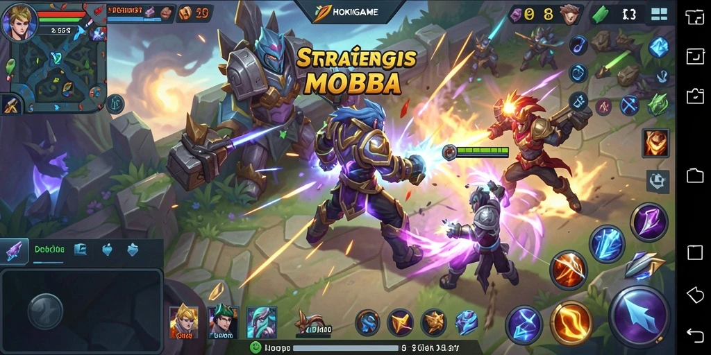 Tangkapan layar HOKIGAME menampilkan momen aksi seru dalam pertandingan MOBA.