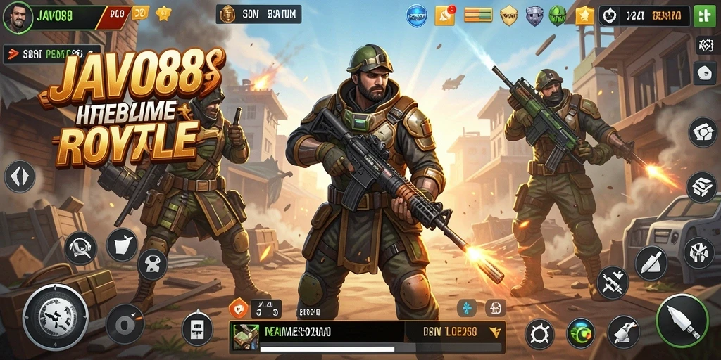 Tangkapan layar gameplay JAVO88 menampilkan aksi pertempuran mendebarkan di medan perang.