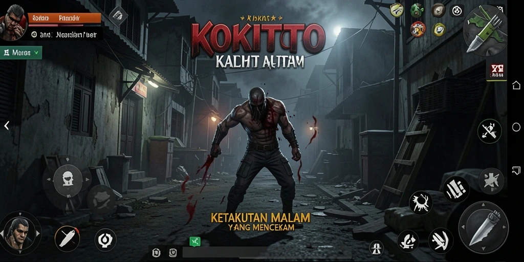 Screenshot gameplay KOKITOTO menampilkan aksi menakutkan dan suasana mencekam.