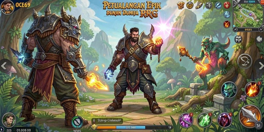 Tampilan gameplay RPG OCE69 dengan pertarungan yang mendebarkan.