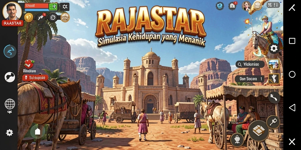 Tampilan gameplay RAJASTAR yang menarik dengan interaksi karakter yang kaya.
