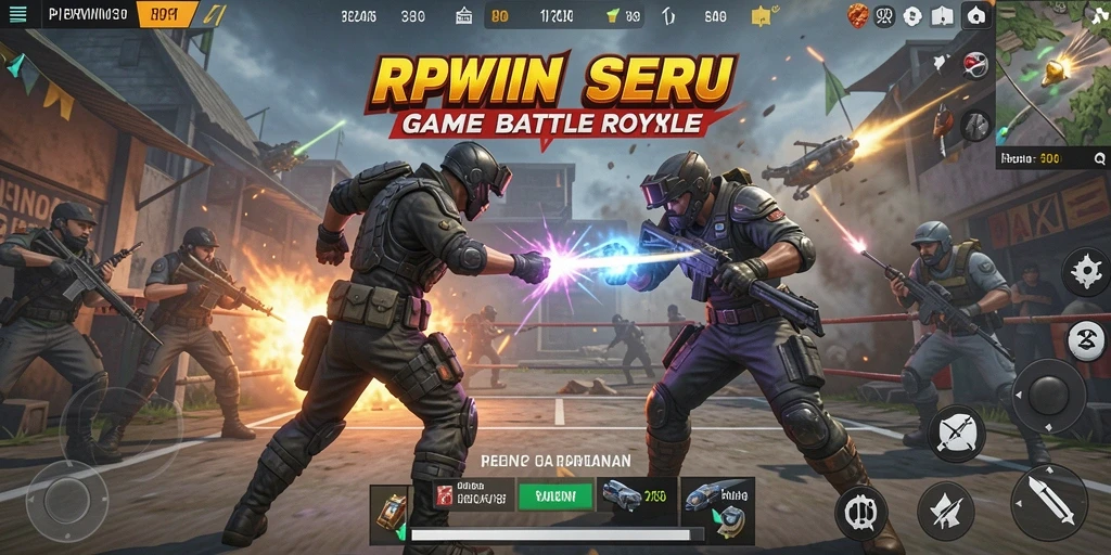 Screenshot RPWIN1 menampilkan aksi pertarungan intens dalam game Battle Royale.
